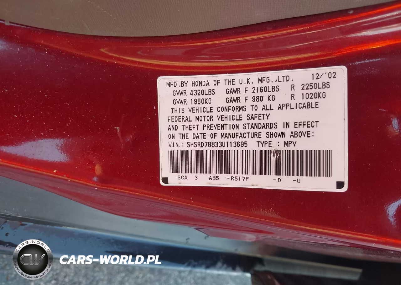 2003 Honda Cr-V Ex VIN:SHSRD78833U113695 - 17
