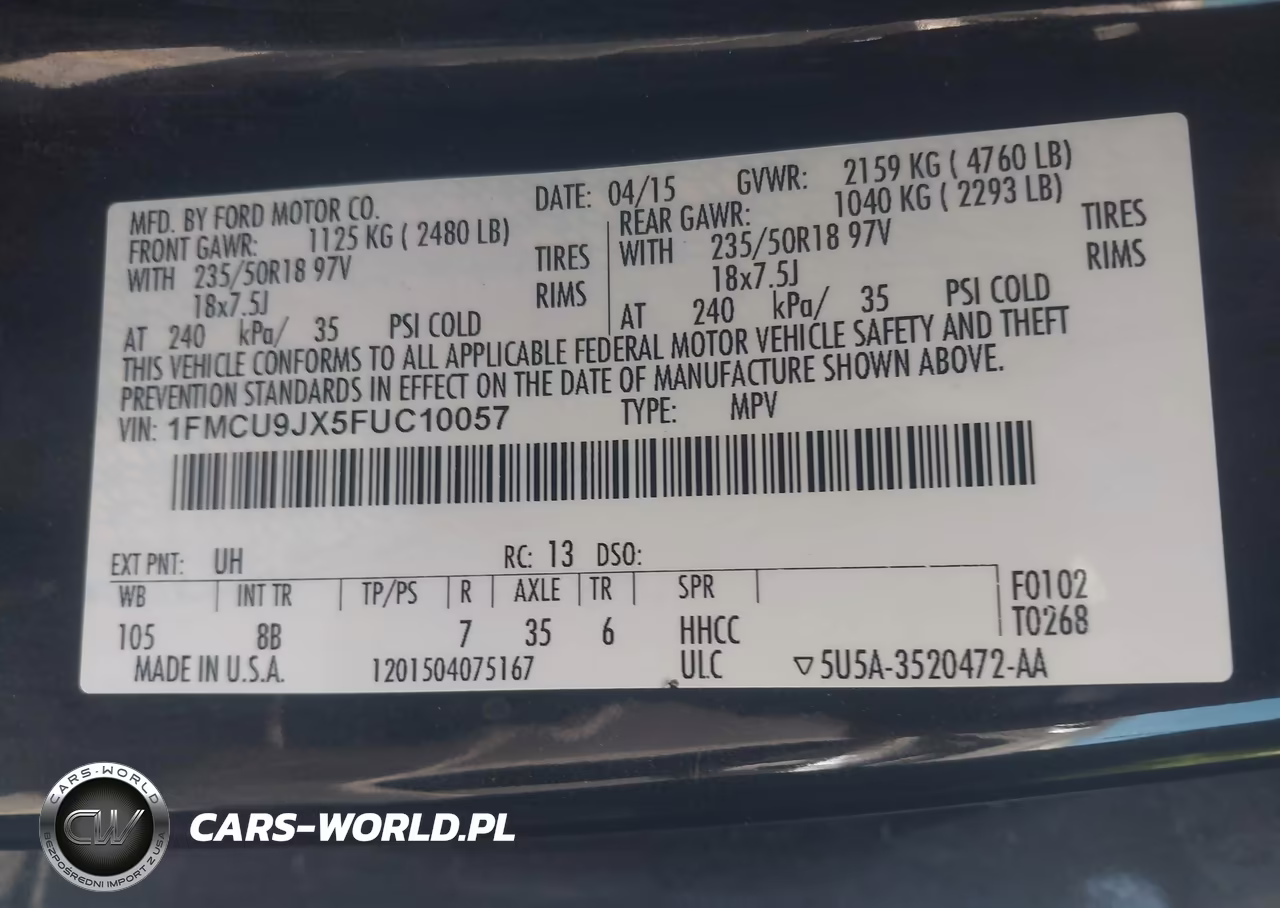 2015 Ford Escape Titanium VIN:1FMCU9JX5FUC10057 - 9