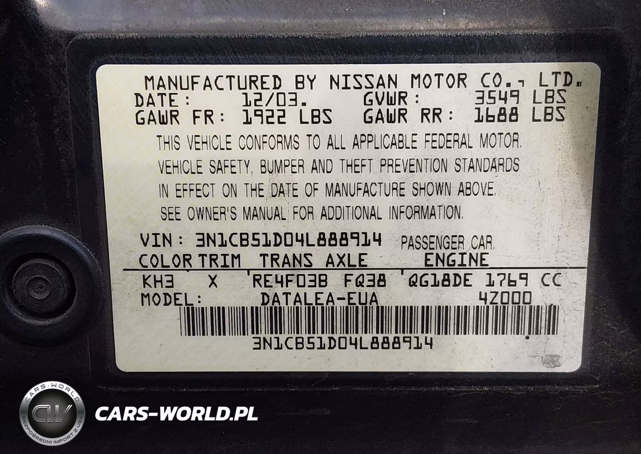 2004 Nissan Sentra 1.8S VIN:3N1CB51D04L888914 - 9