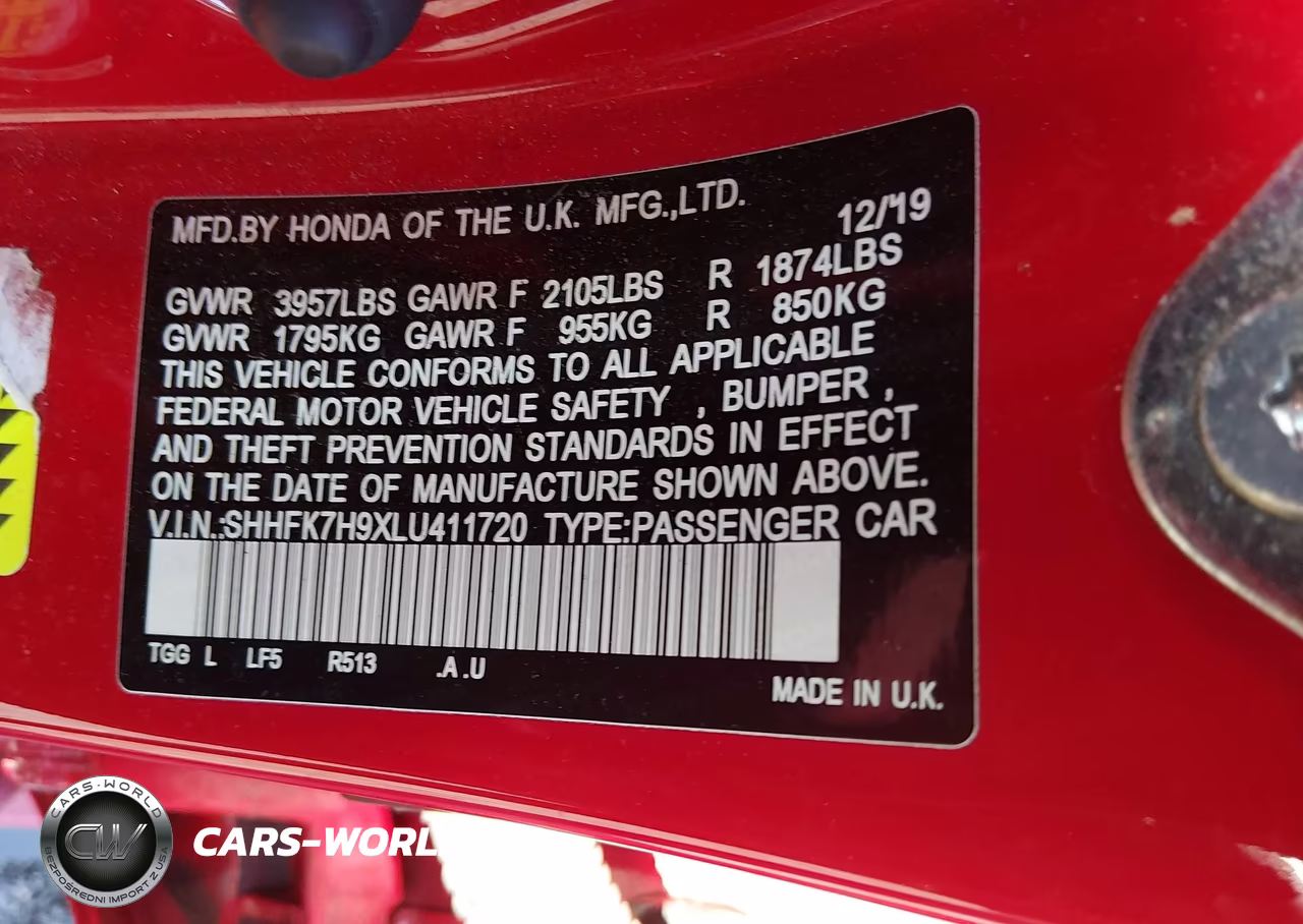 2020 Honda Civic Sport Touring VIN:SHHFK7H9XLU411720 - 9