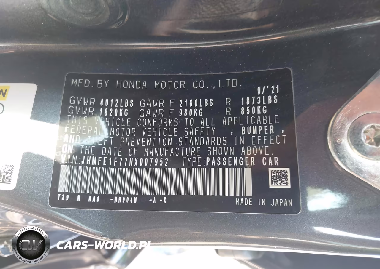 2022 Honda Civic Ex VIN:JHMFE1F77NX007952 - 9