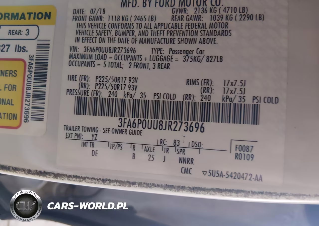 2018 Ford Fusion Hybrid S VIN:3FA6P0UU8JR273696 - 9