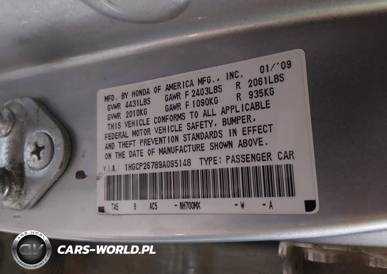 2009 Honda Accord 2.4 Ex VIN:1HGCP26789A095148 - 9