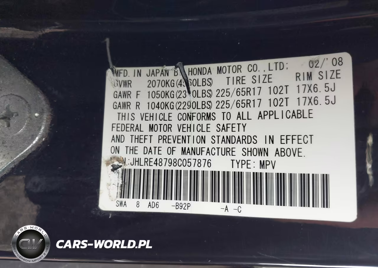 2008 Honda Cr-V Ex-L VIN:JHLRE48798C057876 - 9