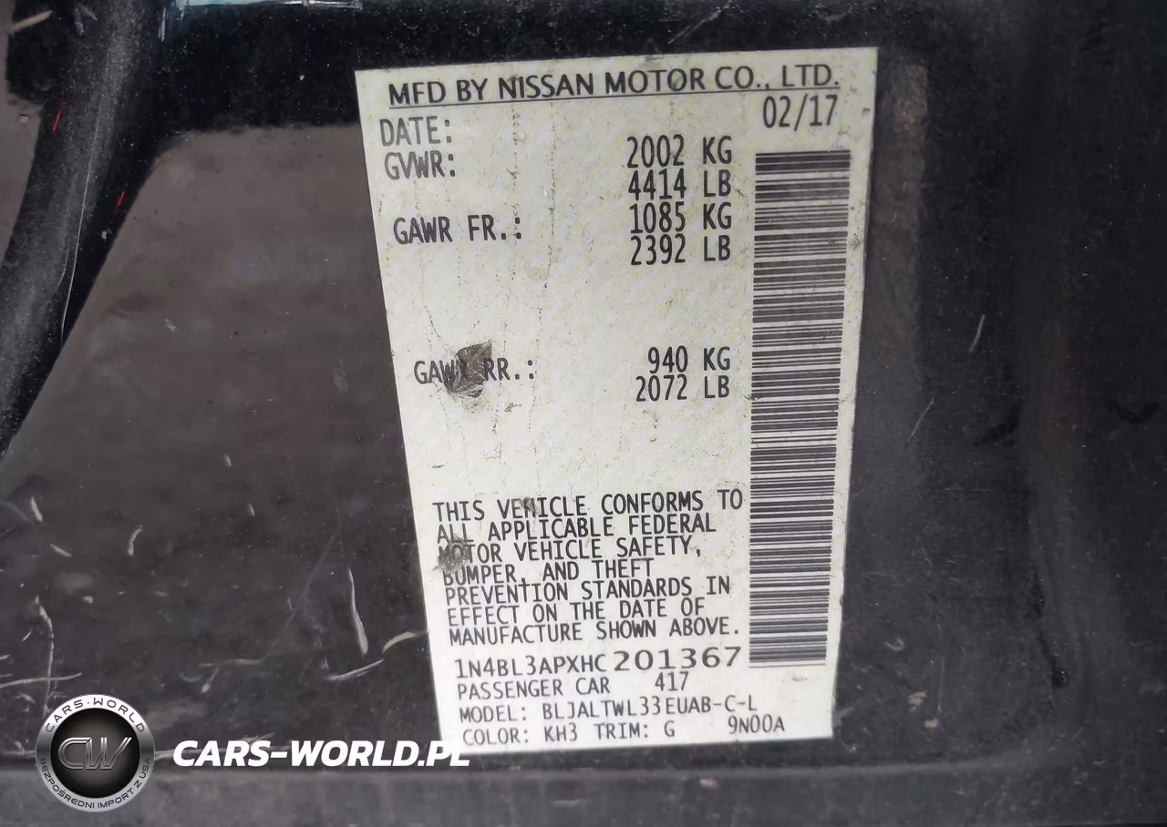 2017 Nissan Altima 3.5 Sl VIN:1N4BL3APXHC201367 - 9
