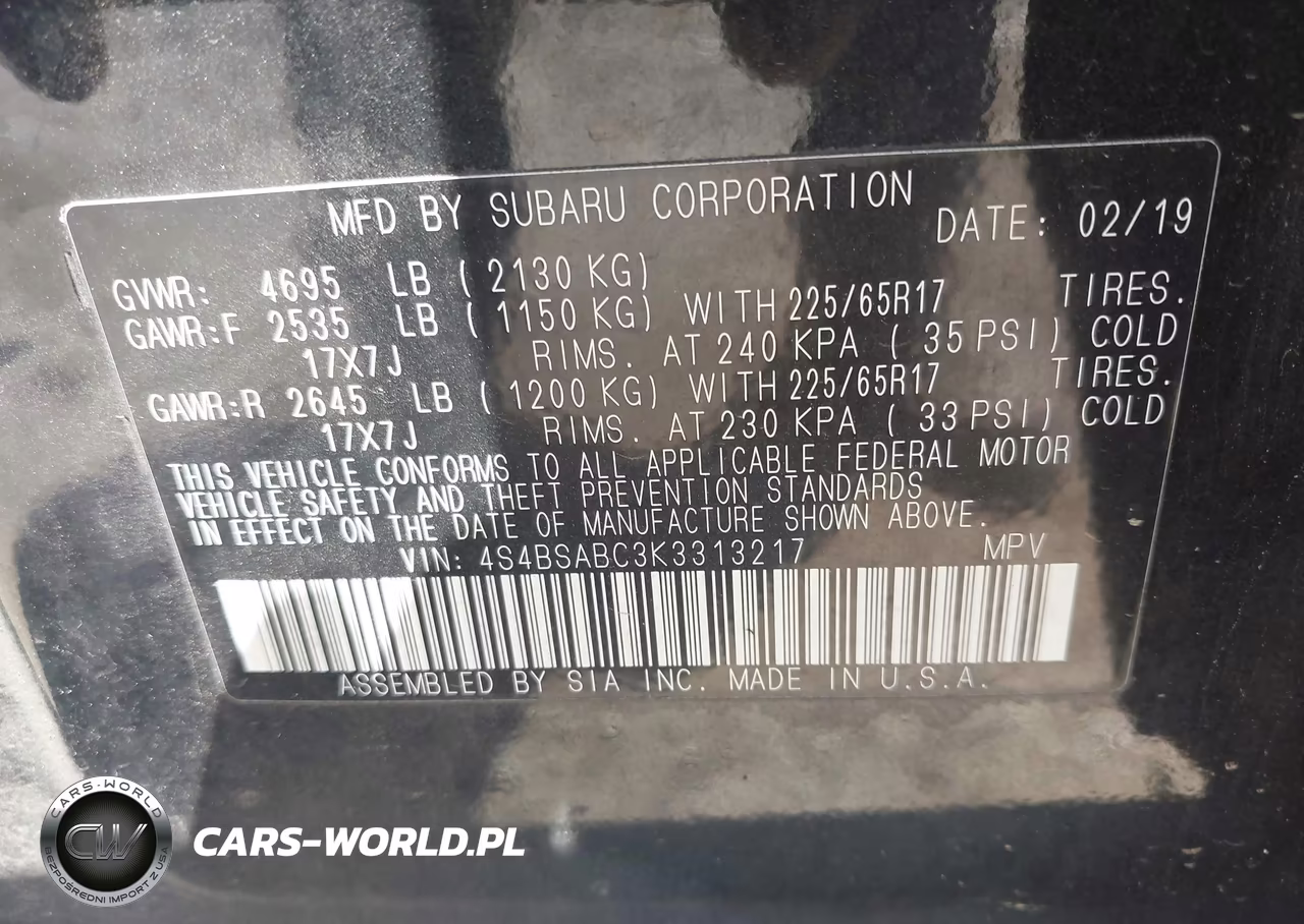 2019 Subaru Outback 2.5I VIN:4S4BSABC3K3313217 - 9