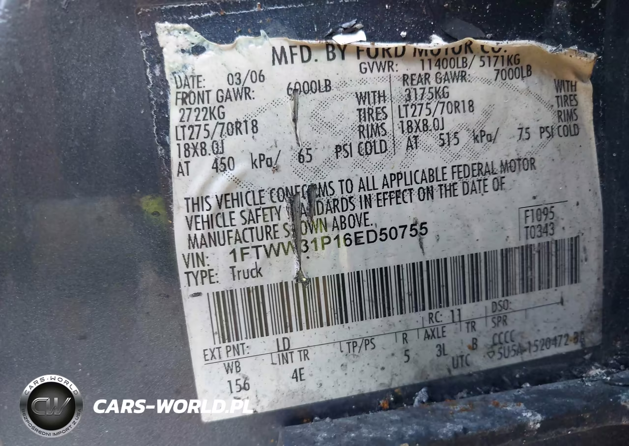 2006 Ford F-350 VIN:1FTWW31P16ED50755 - 9