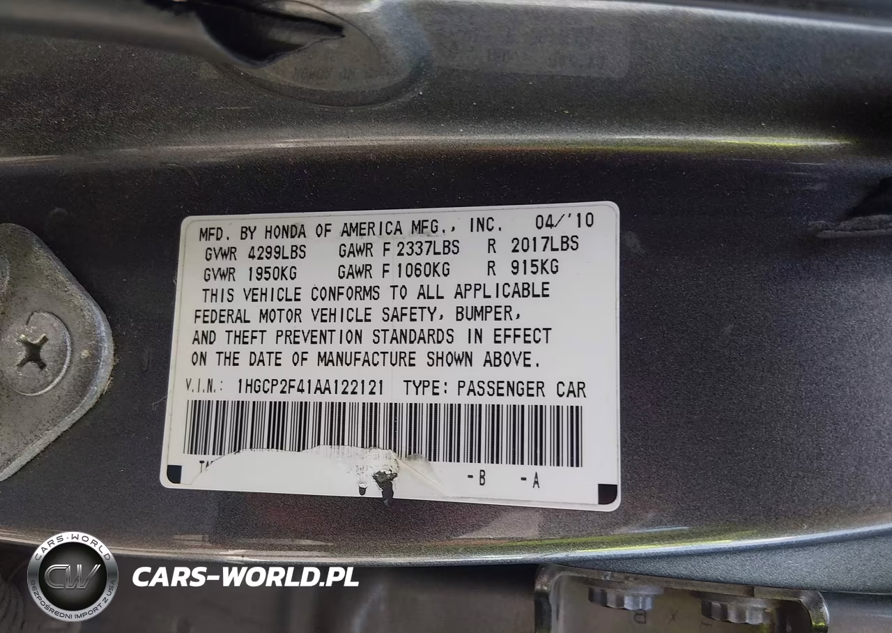 2010 Honda Accord 2.4 Lx-P VIN:1HGCP2F41AA122121 - 9