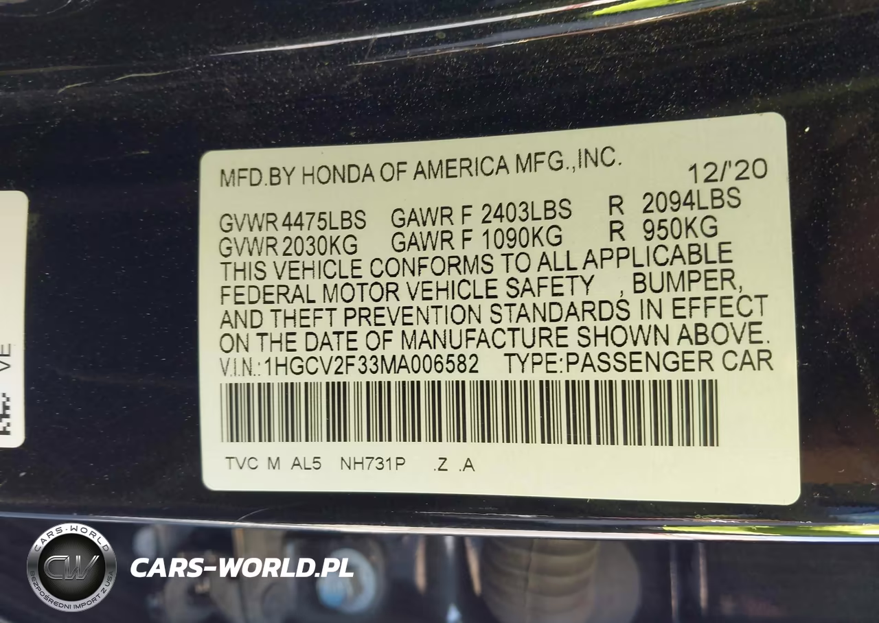 2021 Honda Accord Sport 2.0T VIN:1HGCV2F33MA006582 - 9