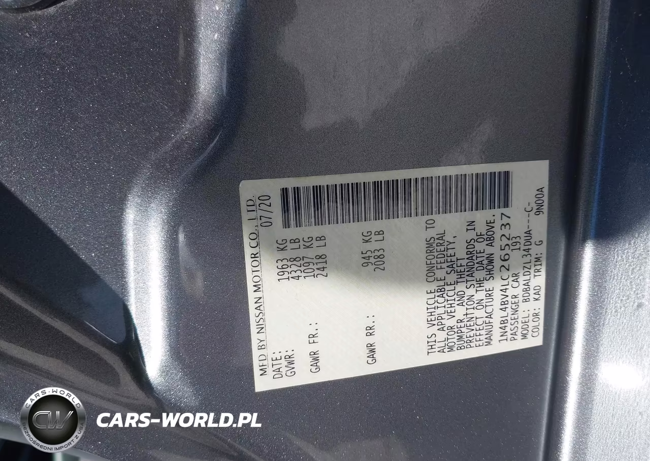 2020 Nissan Altima S Fwd VIN:1N4BL4BV4LC265237 - 9