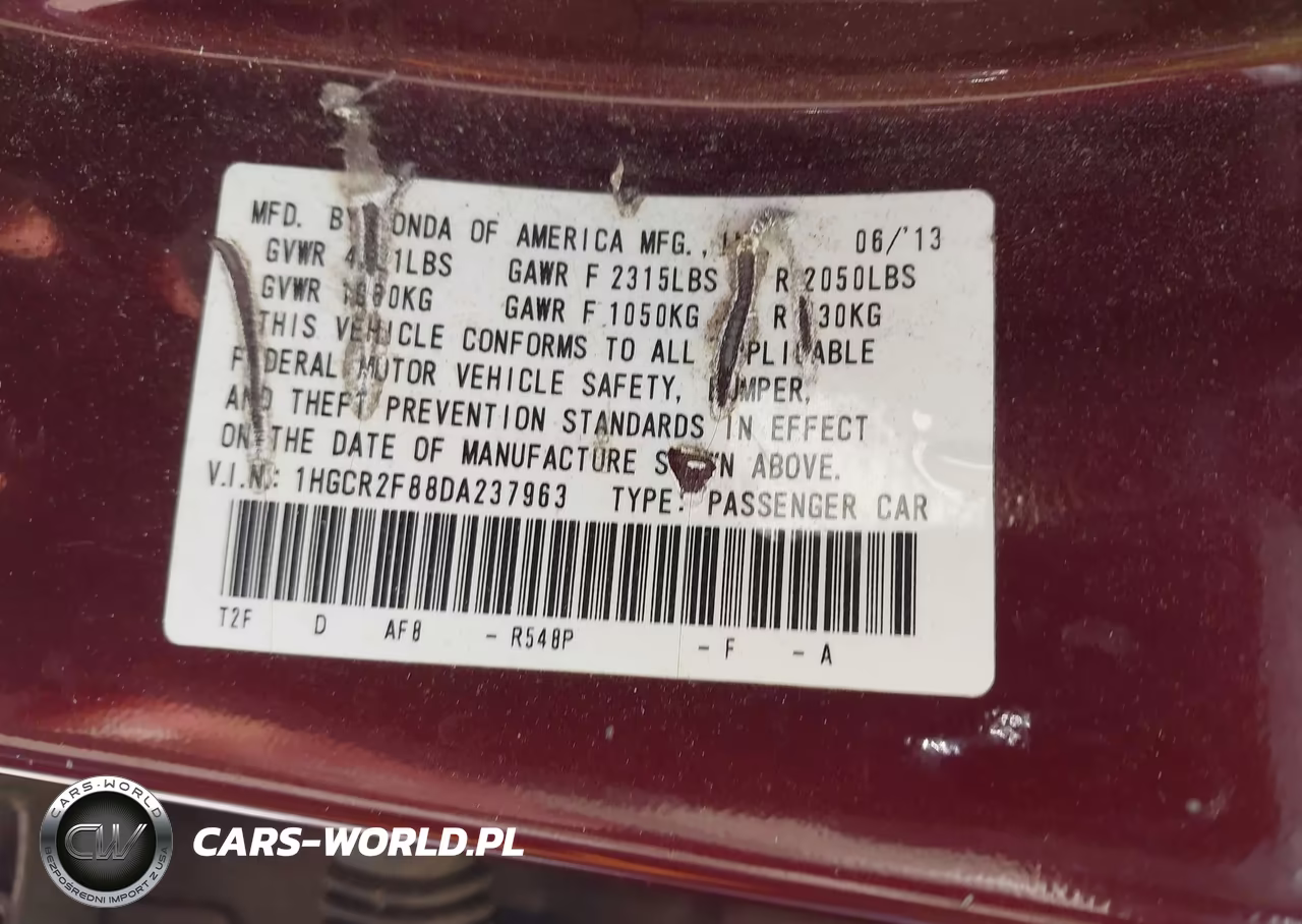 2013 Honda Accord Ex-L VIN:1HGCR2F88DA237963 - 9