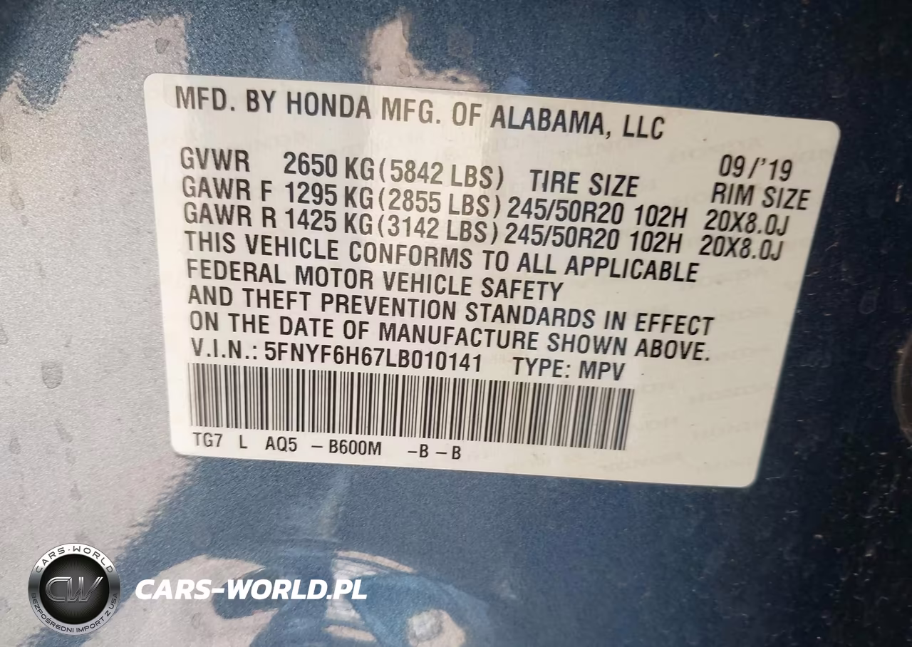 2020 Honda Pilot Awd Touring 7 Passenger VIN:5FNYF6H67LB010141 - 9