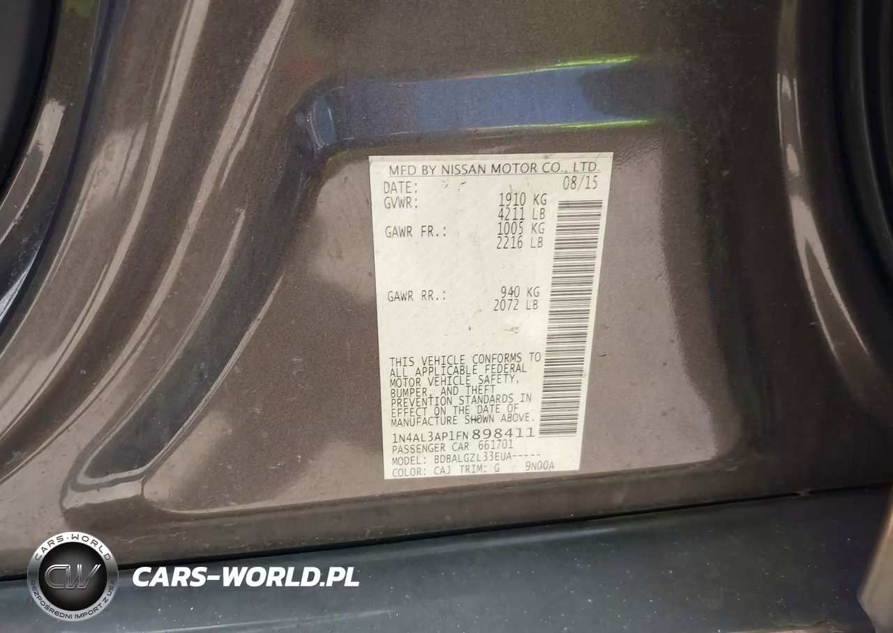 2015 Nissan Altima 2.5-2.5 S-2.5 Sl-2.5 Sv VIN:1N4AL3AP1FN898411 - 9