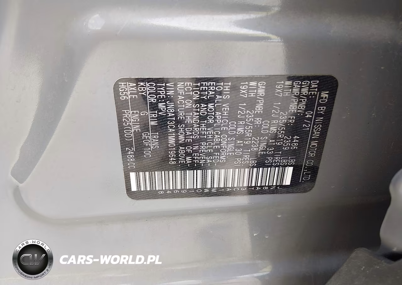 2021 Nissan Rogue Sl Fwd VIN:JN8AT3CA1MW019648 - 9