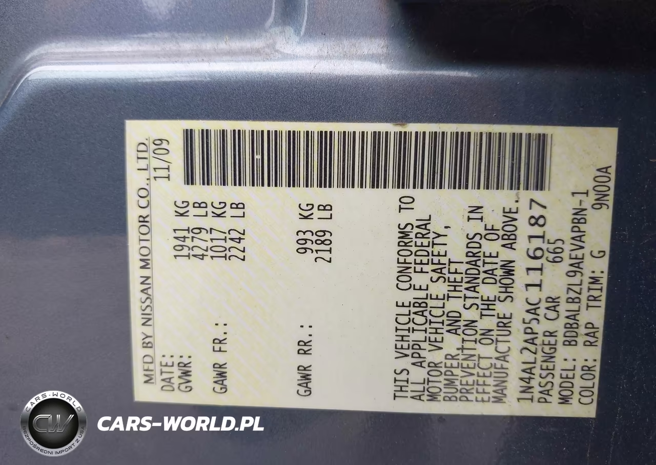 2010 Nissan Altima 2.5 S VIN:1N4AL2AP5AC116187 - 9