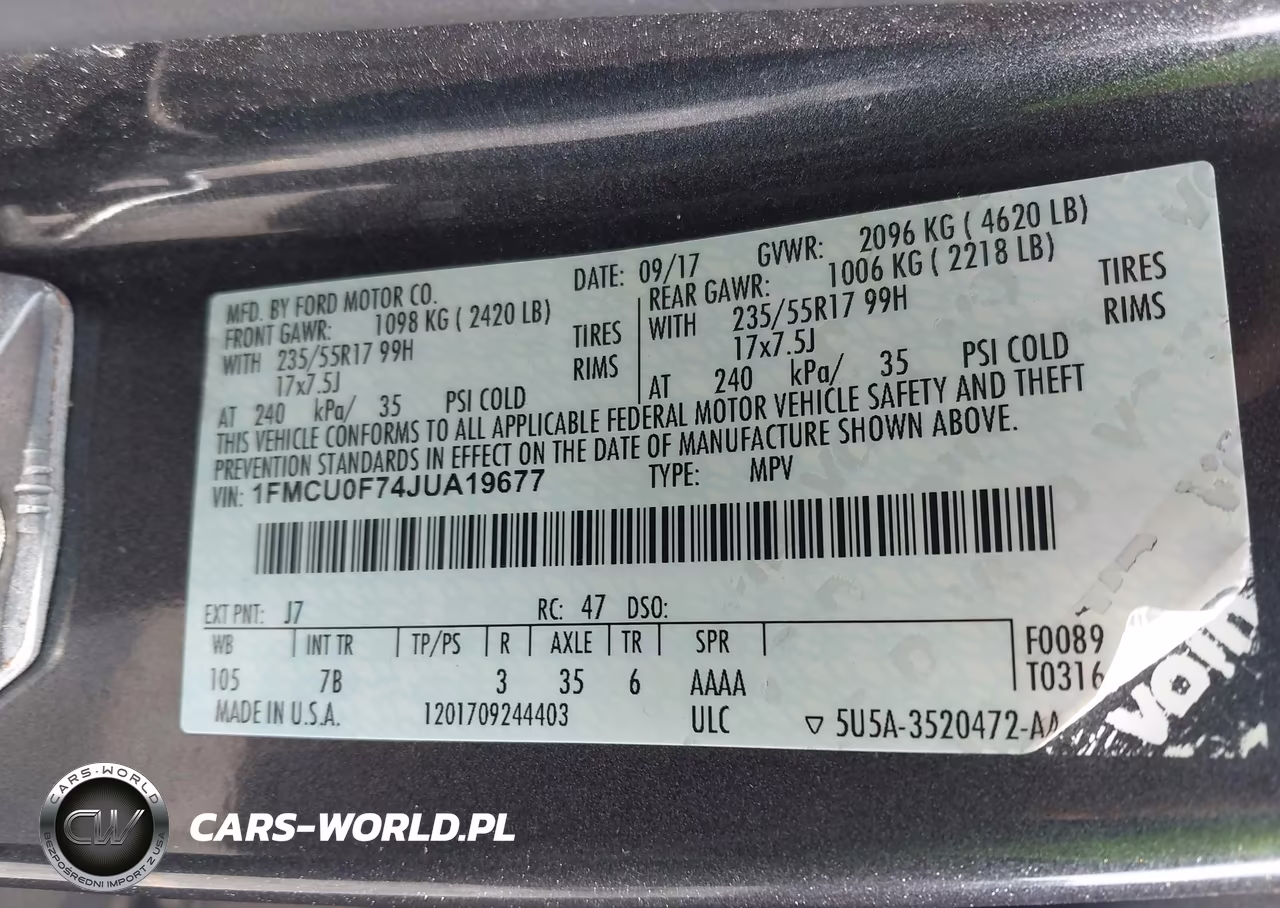 2018 Ford Escape S VIN:1FMCU0F74JUA19677 - 9