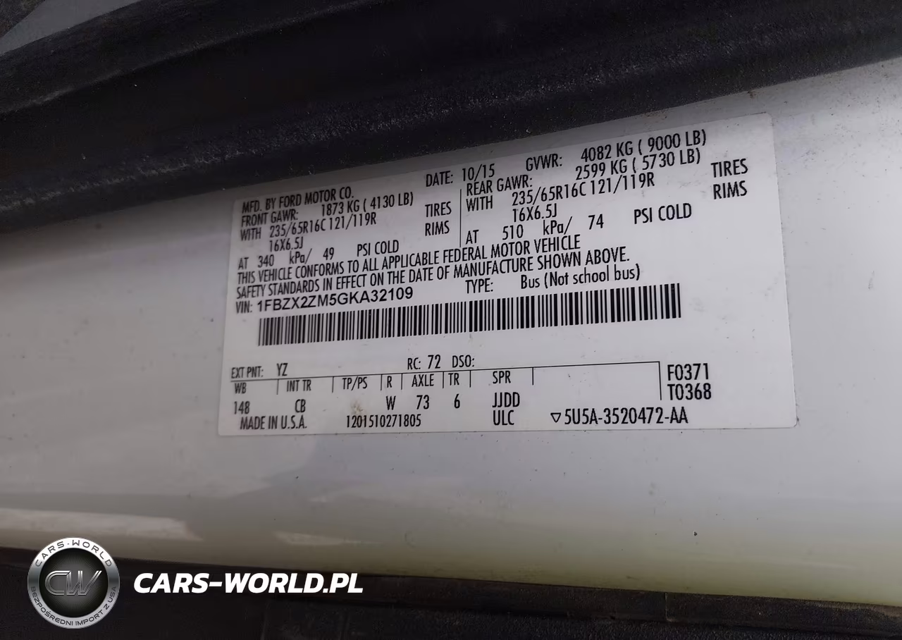 2016 Ford Transit-350 Xlt VIN:1FBZX2ZM5GKA32109 - 9