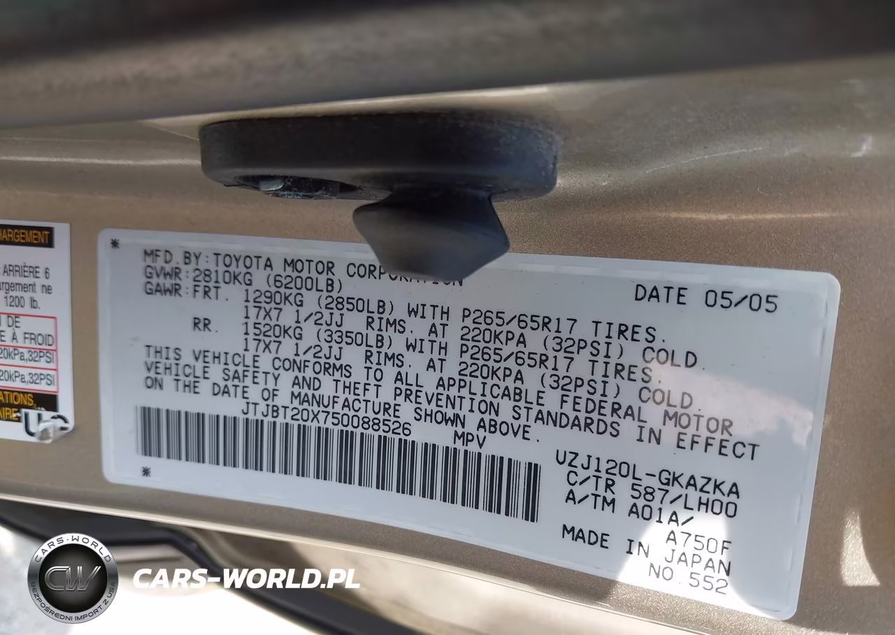 2005 Lexus Gx 470 VIN:JTJBT20X750088526 - 9
