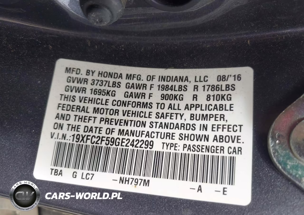2016 Honda Civic Lx VIN:19XFC2F59GE242299 - 9