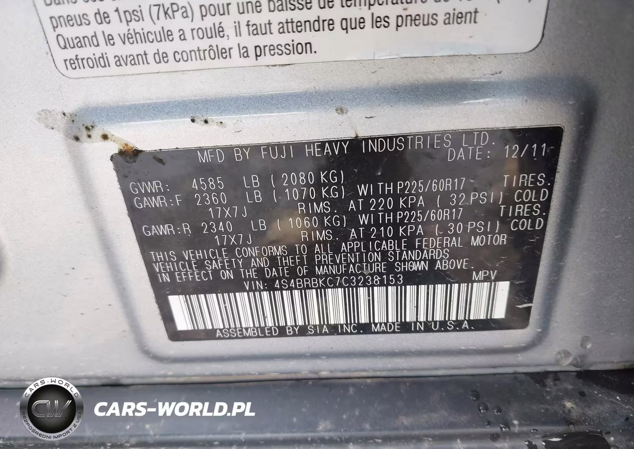 2012 Subaru Outback 2.5I Limited VIN:4S4BRBKC7C3238153 - 9