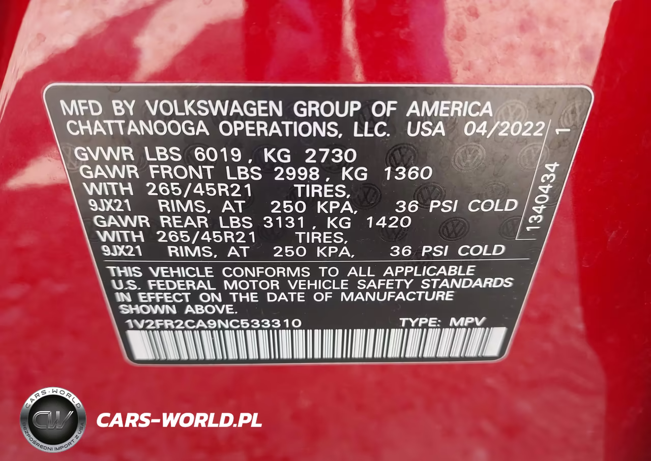 2022 Volkswagen Atlas 3.6L V6 Sel Premium R-Line VIN:1V2FR2CA9NC533310 - 9