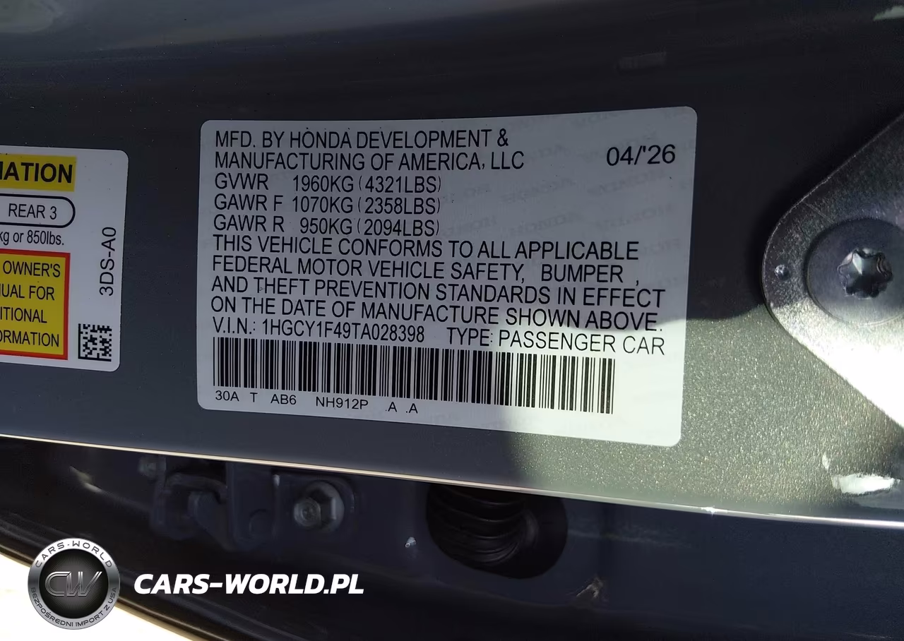 2026 Honda Accord Se VIN:1HGCY1F49TA028398 - 9