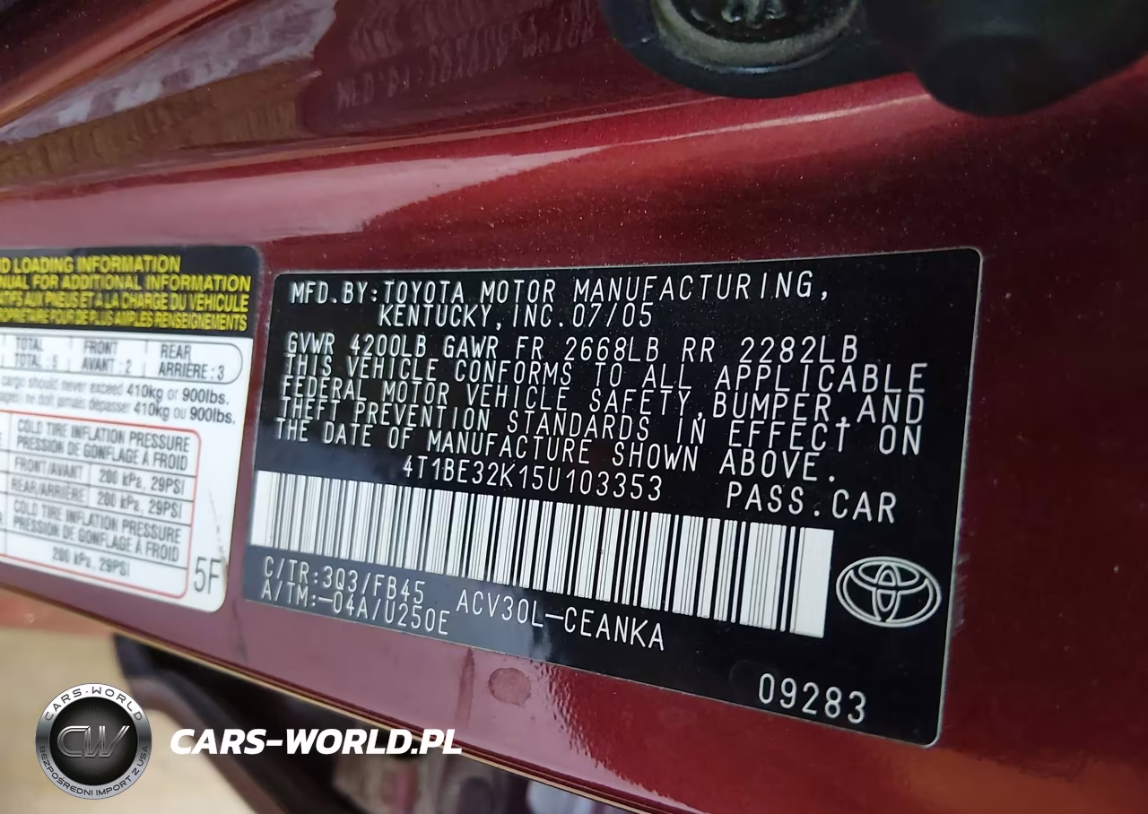 2005 Toyota Camry Le VIN:4T1BE32K15U103353 - 9
