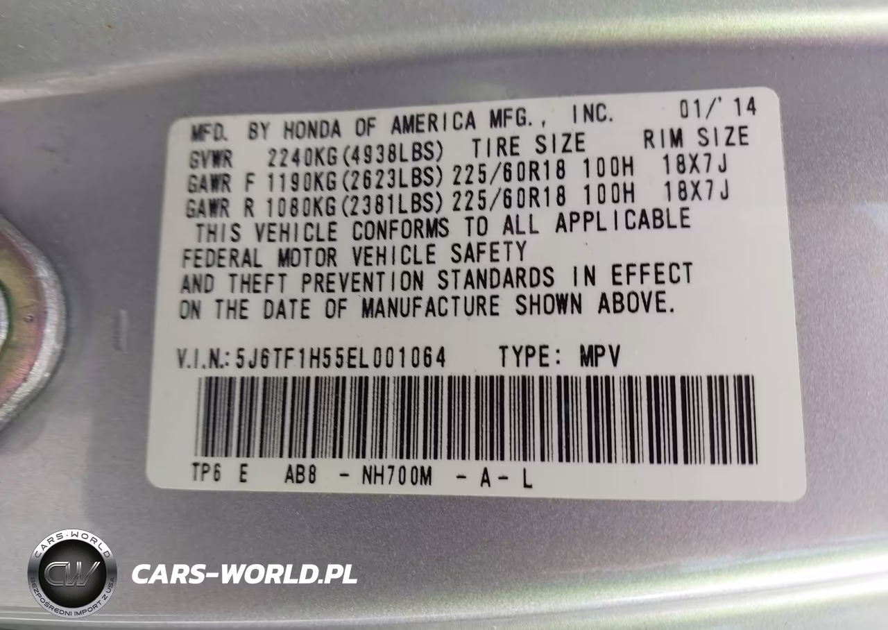 2014 Honda Crosstour Ex-L V6 VIN:5J6TF1H55EL001064 - 9