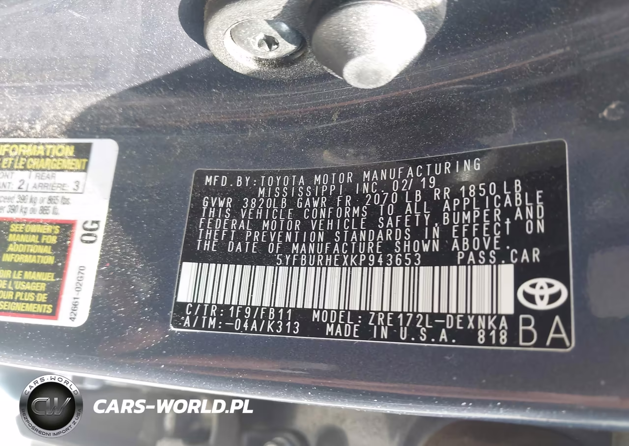 2019 Toyota Corolla Le VIN:5YFBURHEXKP943653 - 9