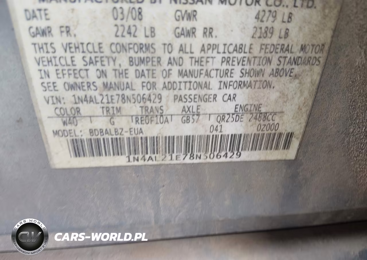 2008 Nissan Altima 2.5 S VIN:1N4AL21E78N506429 - 9