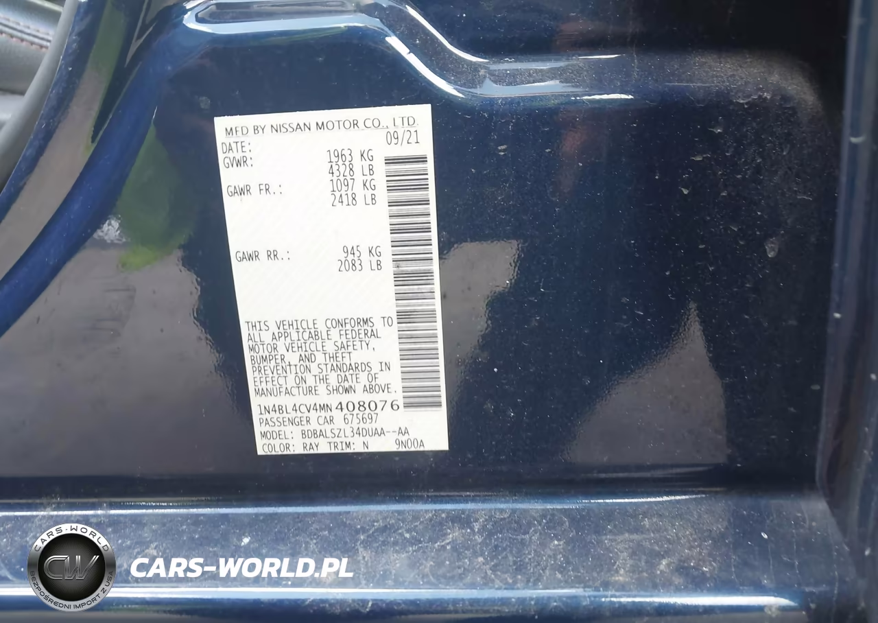 2021 Nissan Altima Sr Fwd VIN:1N4BL4CV4MN408076 - 9