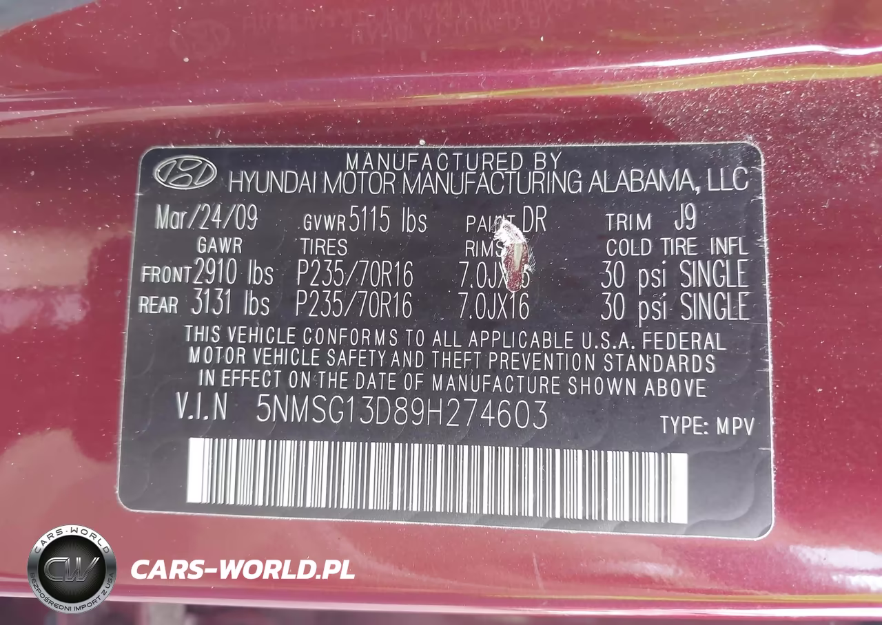 2009 Hyundai Santa Fe Gls VIN:5NMSG13D89H274603 - 9