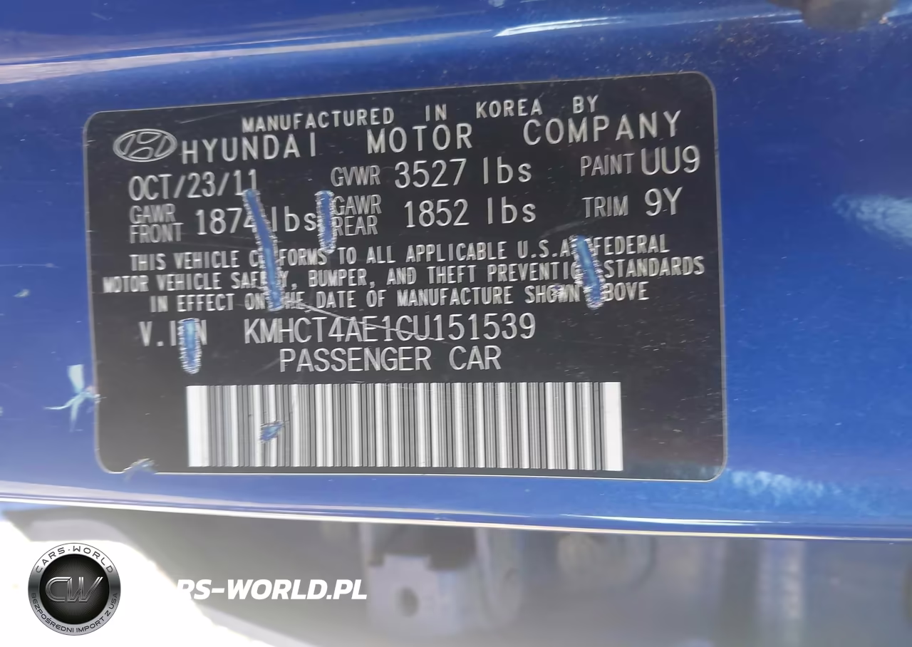 2012 Hyundai Accent Gls VIN:KMHCT4AE1CU151539 - 9