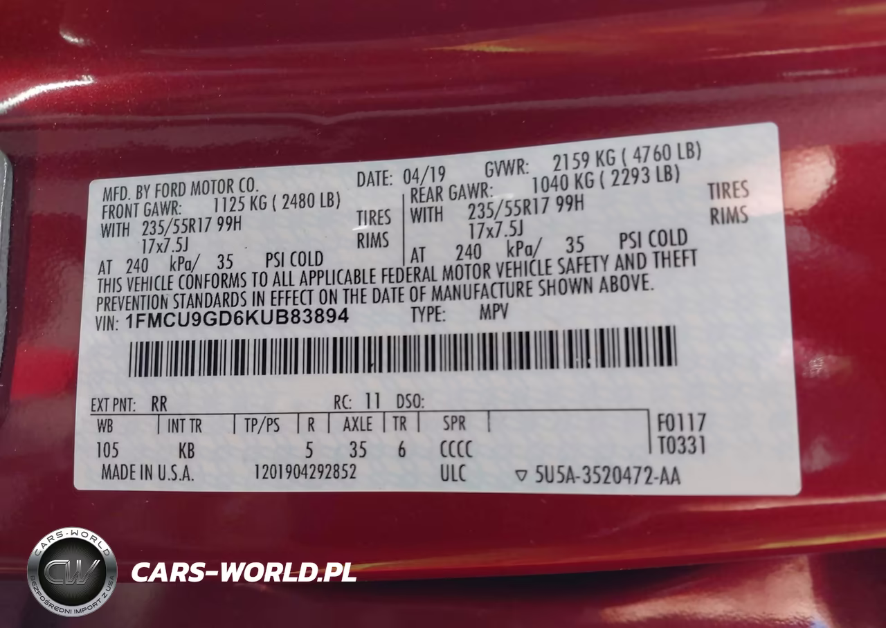 2019 Ford Escape Se VIN:1FMCU9GD6KUB83894 - 9