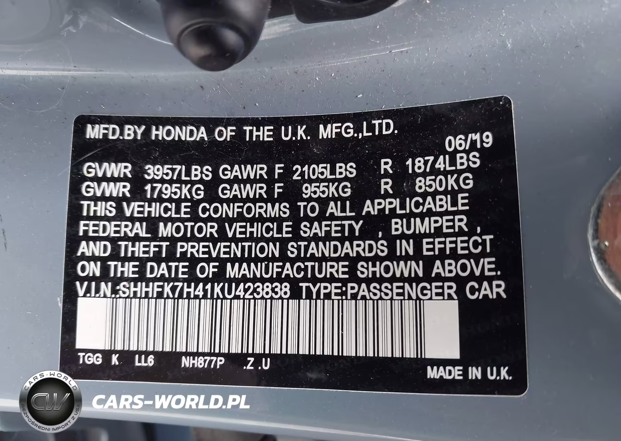 2019 Honda Civic Sport VIN:SHHFK7H41KU423838 - 9
