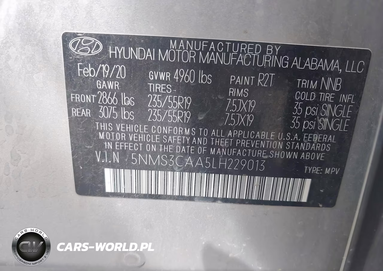 2020 Hyundai Santa Fe Sel 2.0T VIN:5NMS3CAA5LH229013 - 9