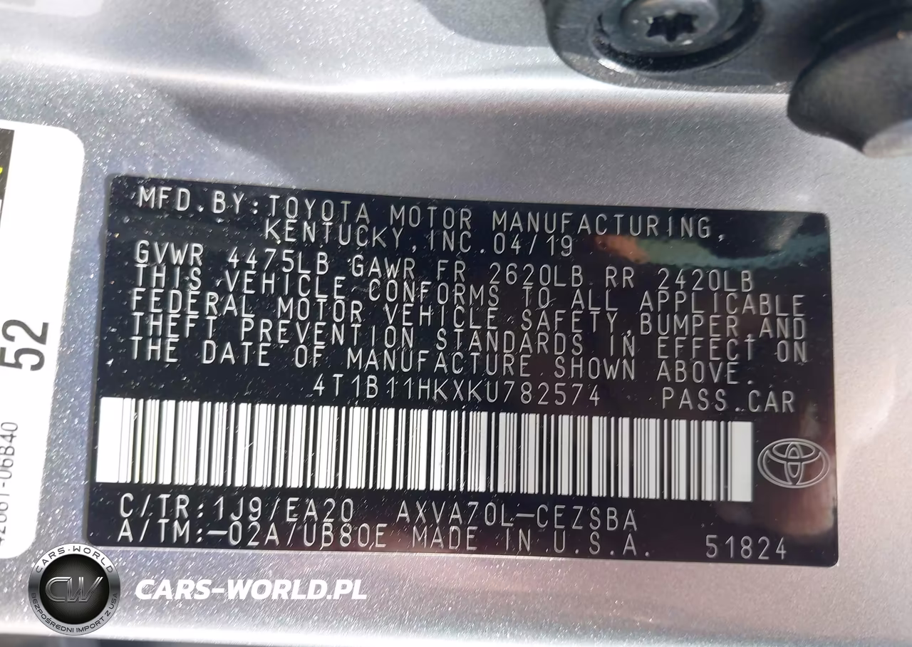 2019 Toyota Camry Se VIN:4T1B11HKXKU782574 - 9