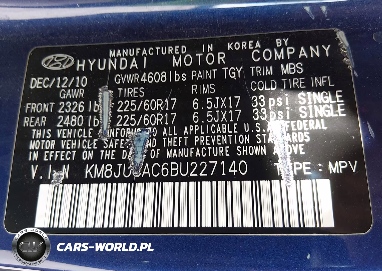 2011 Hyundai Tucson Gls VIN:KM8JUCAC6BU227140 - 9