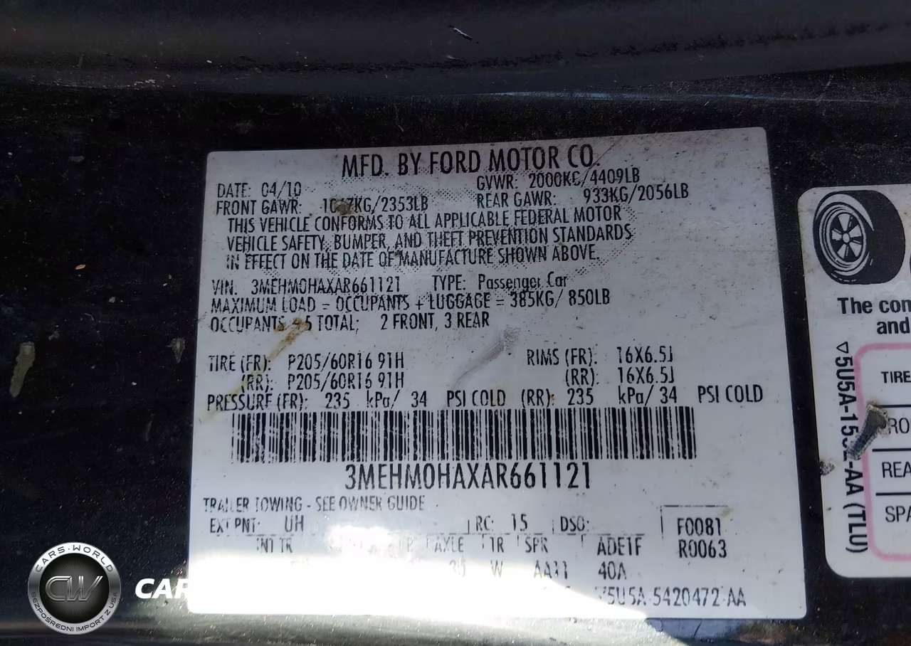 2010 Mercury Milan VIN:3MEHM0HAXAR661121 - 9