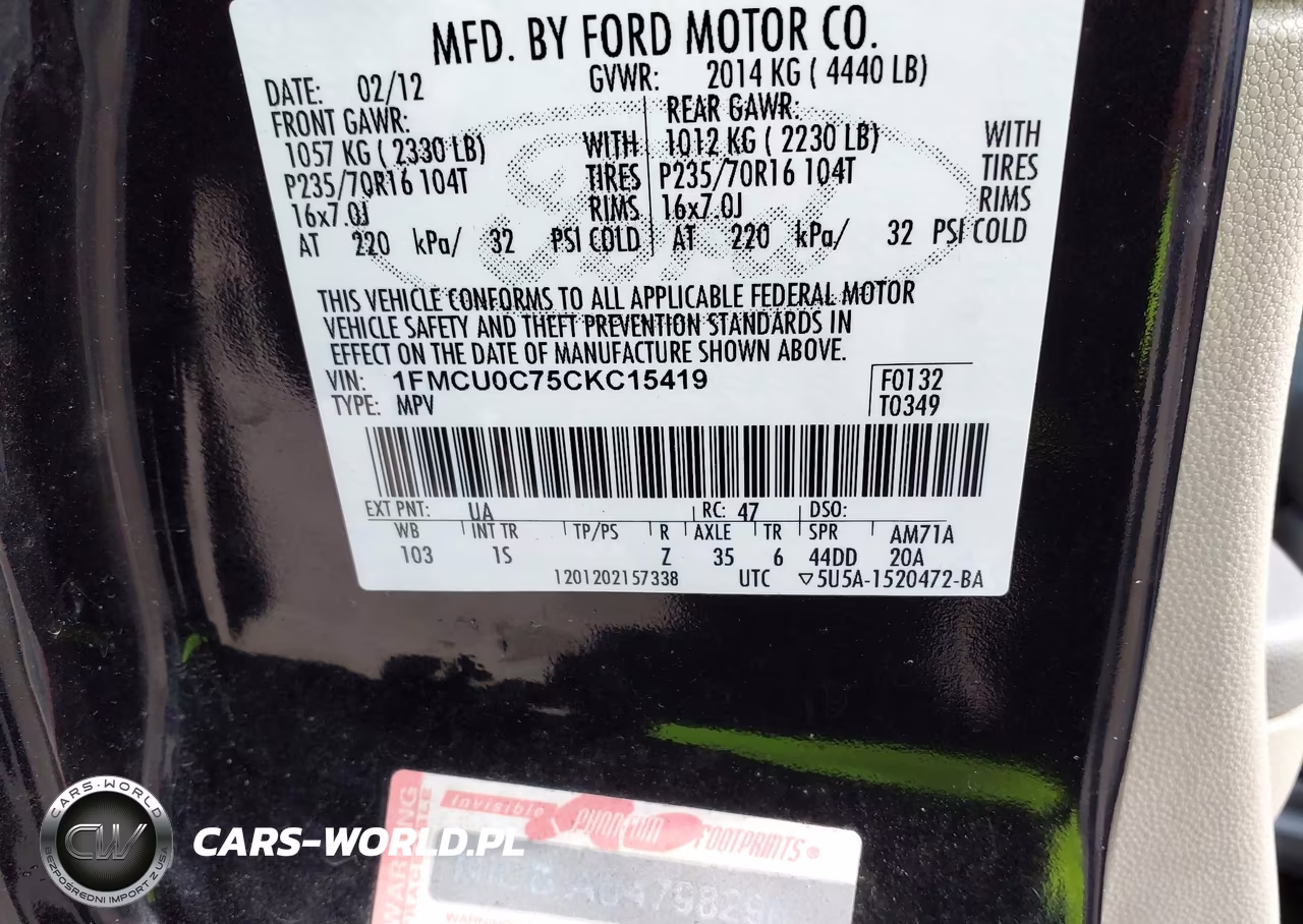 2012 Ford Escape Xls VIN:1FMCU0C75CKC15419 - 9