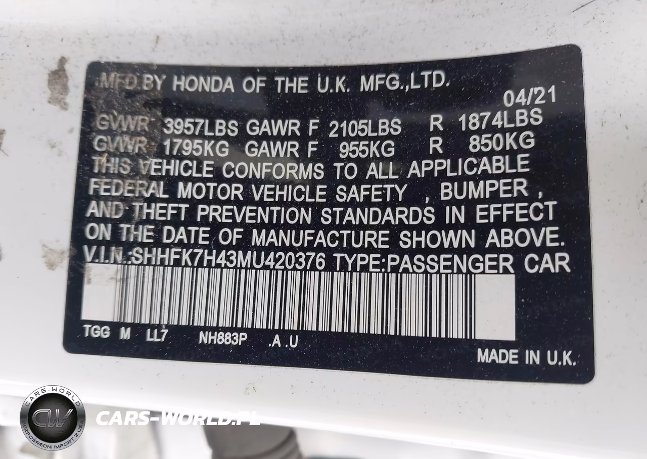 2021 Honda Civic Sport VIN:SHHFK7H43MU420376 - 9