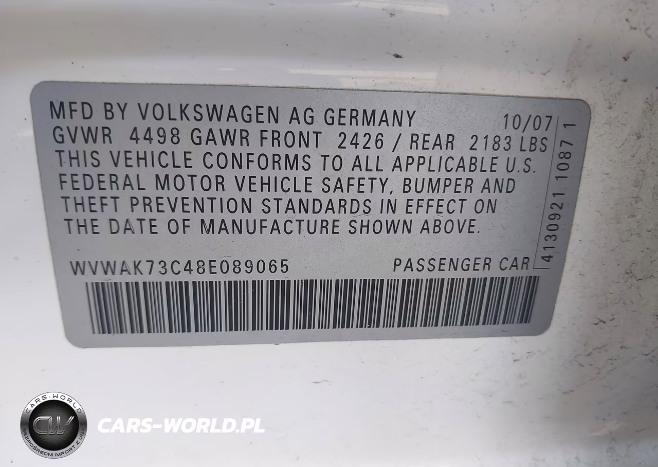 2008 Volkswagen Passat Komfort VIN:WVWAK73C48E089065 - 8