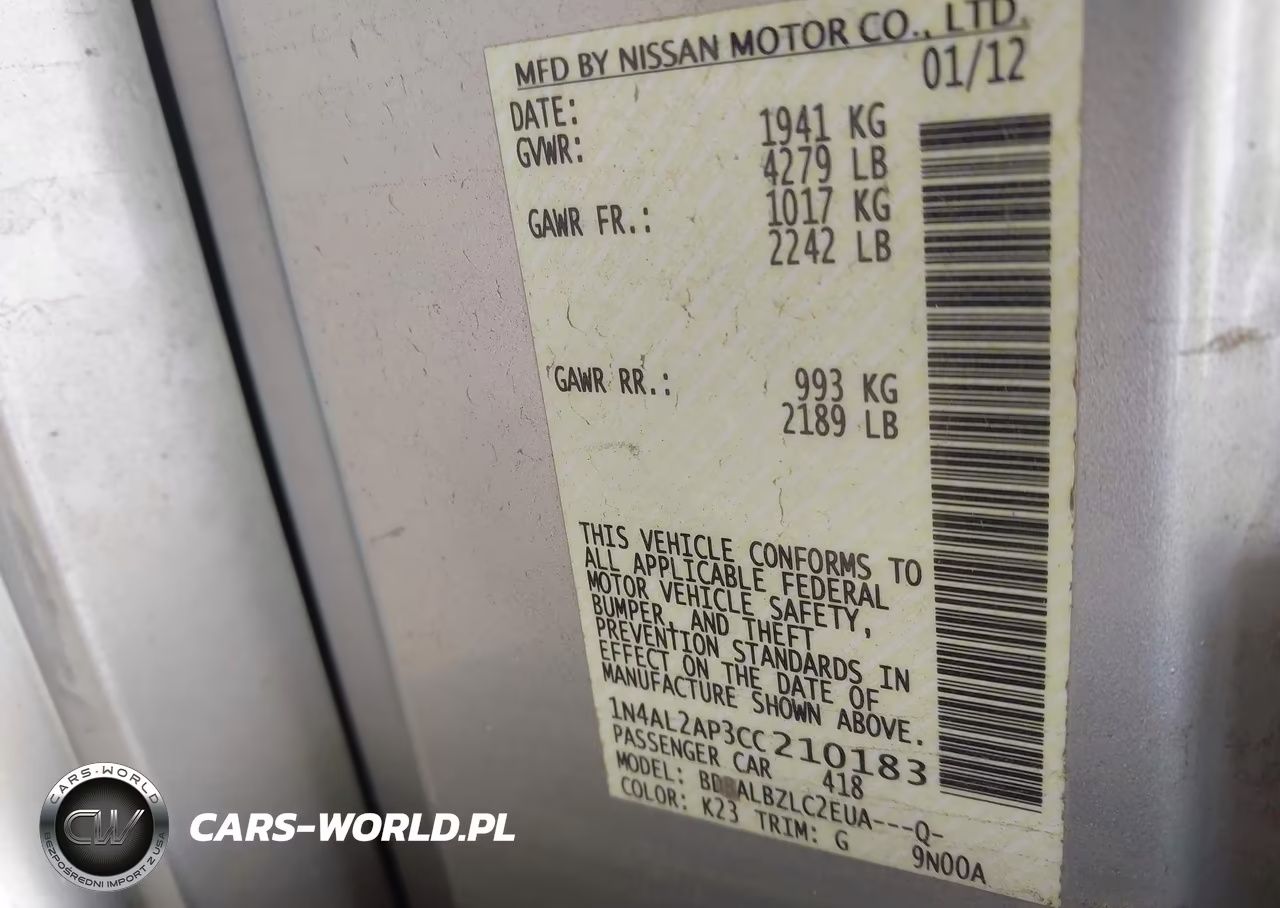 2012 Nissan Altima 2.5 S VIN:1N4AL2AP3CC210183 - 9