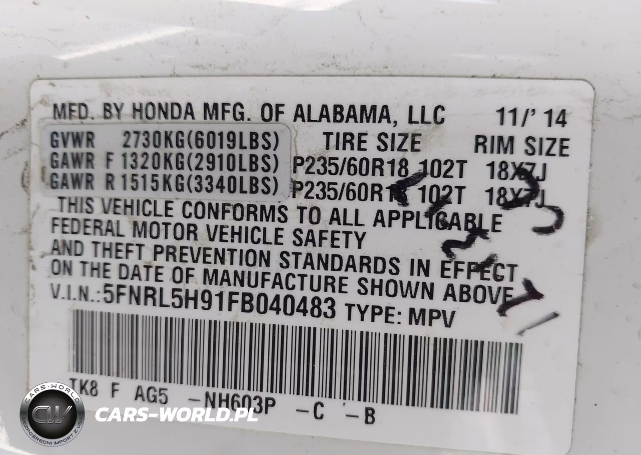 2015 Honda Odyssey Touring-Touring Elite VIN:5FNRL5H91FB040483 - 9