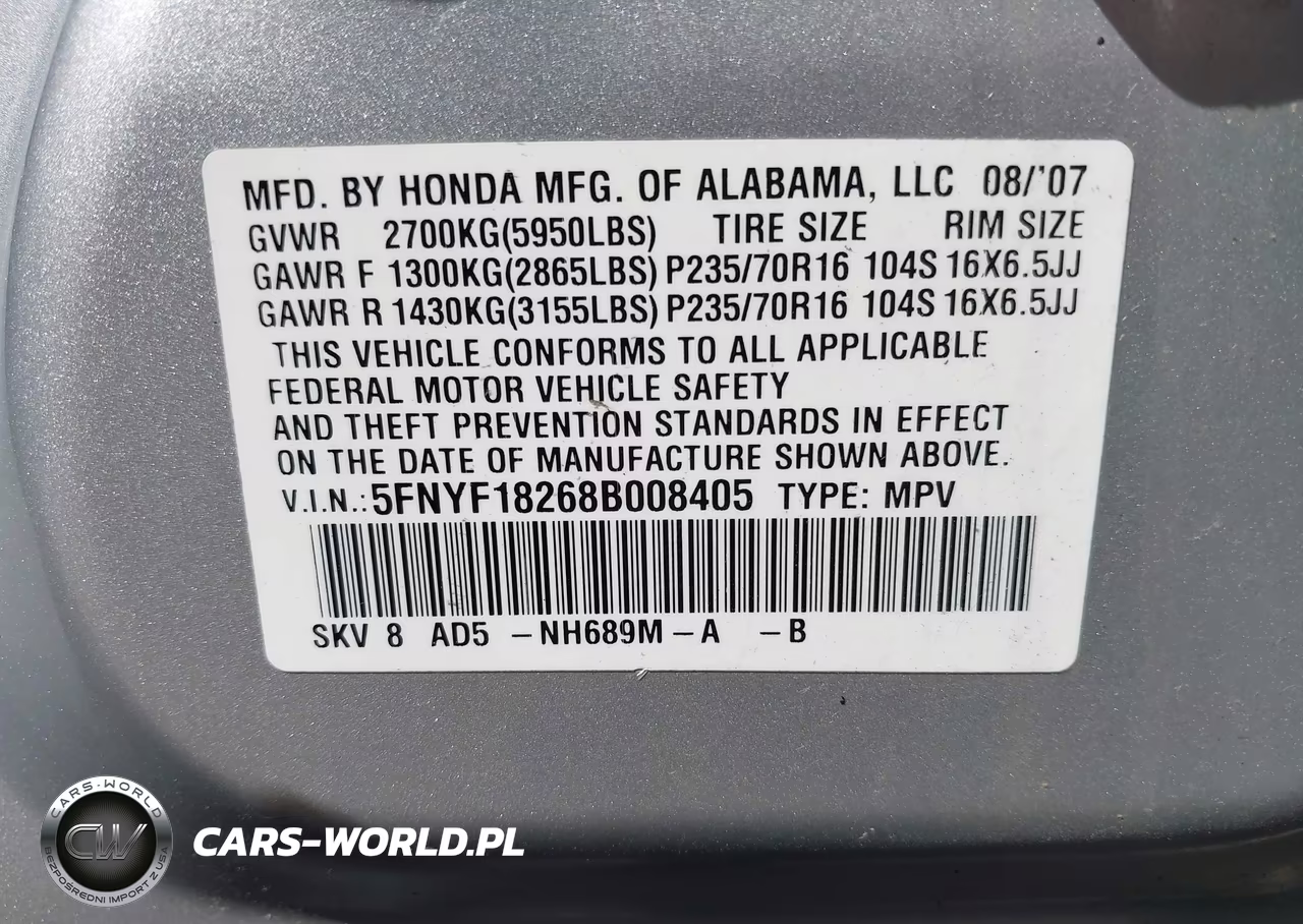 2008 Honda Pilot Vp VIN:5FNYF18268B008405 - 9