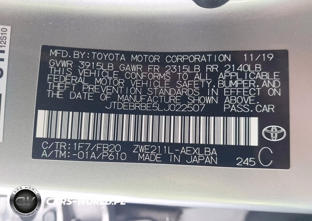 2020 Toyota Corolla Hybrid Le VIN:JTDEBRBE5LJ022507 - 9