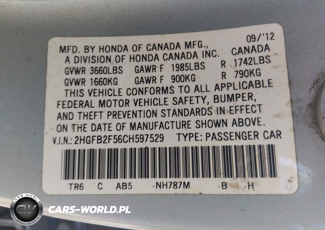 2012 Honda Civic Lx VIN:2HGFB2F56CH597529 - 9