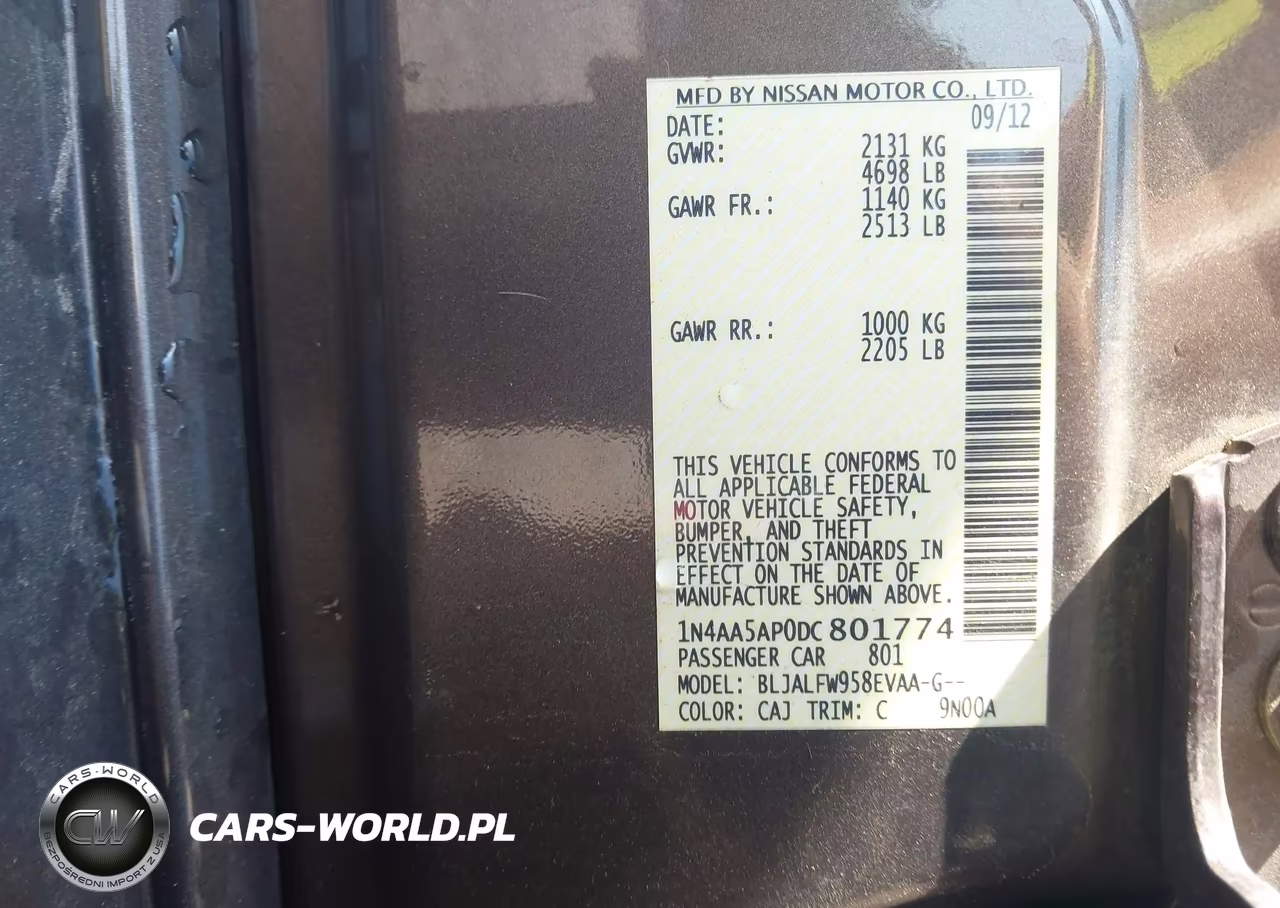 2013 Nissan Maxima 3.5 Sv VIN:1N4AA5AP0DC801774 - 9