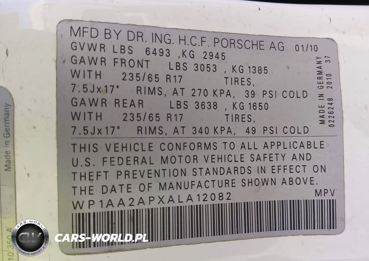 2010 Porsche Cayenne VIN:WP1AA2APXALA12082 - 9