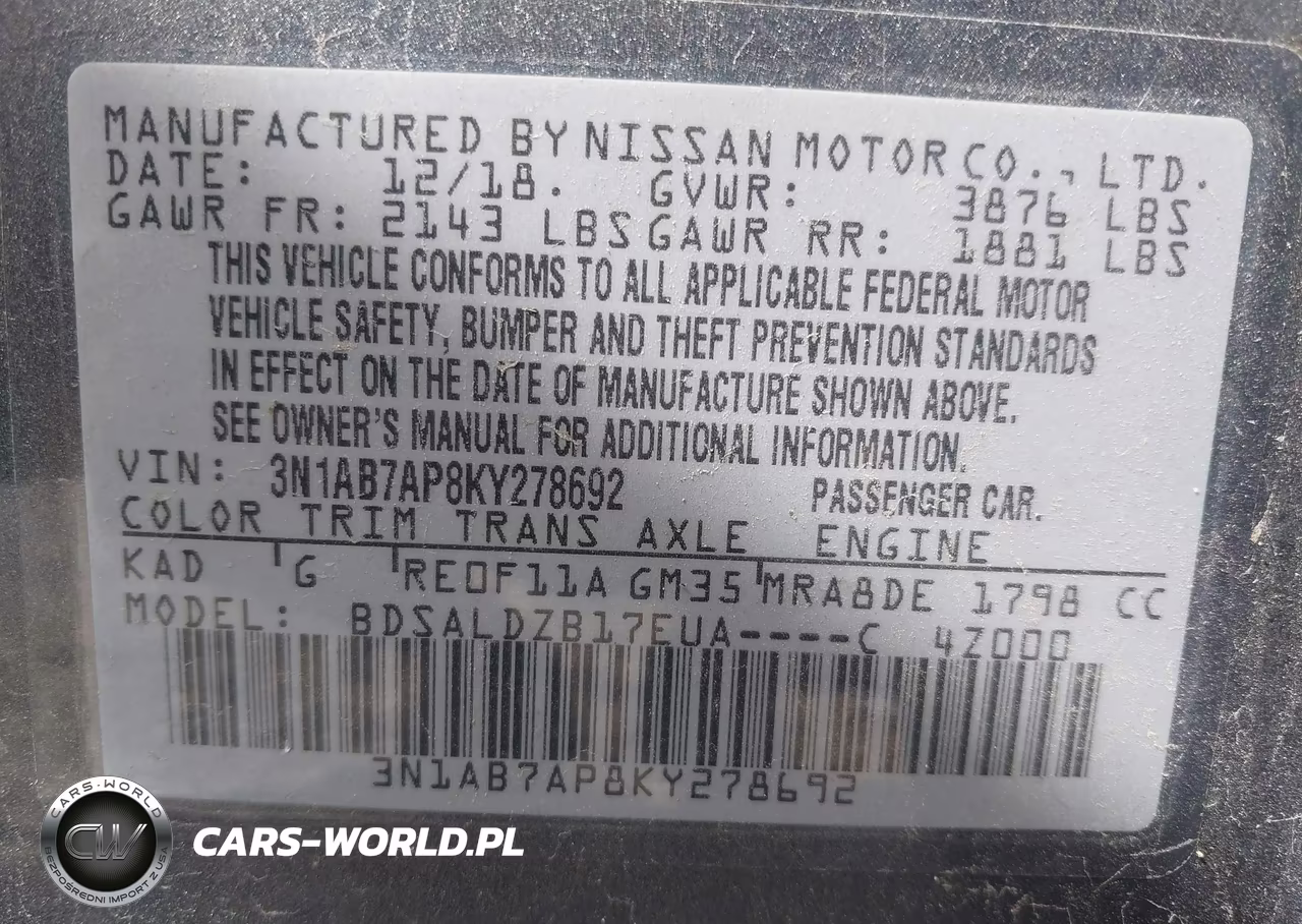 2019 Nissan Sentra Sv VIN:3N1AB7AP8KY278692 - 9
